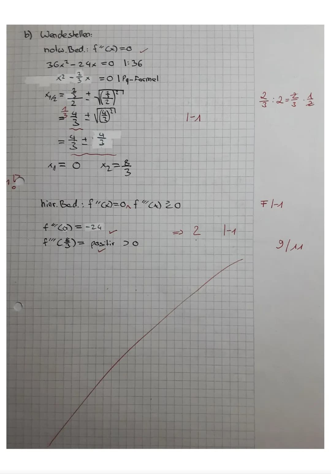 Hilfsmittelfreier-Teil
maximale Bearbeitungsdauer 45 Minuten
Aufgabe 1)
Gegeben ist die Funktion f(x)=x³-9x²+24x-15
a) Gib die erste und zwe