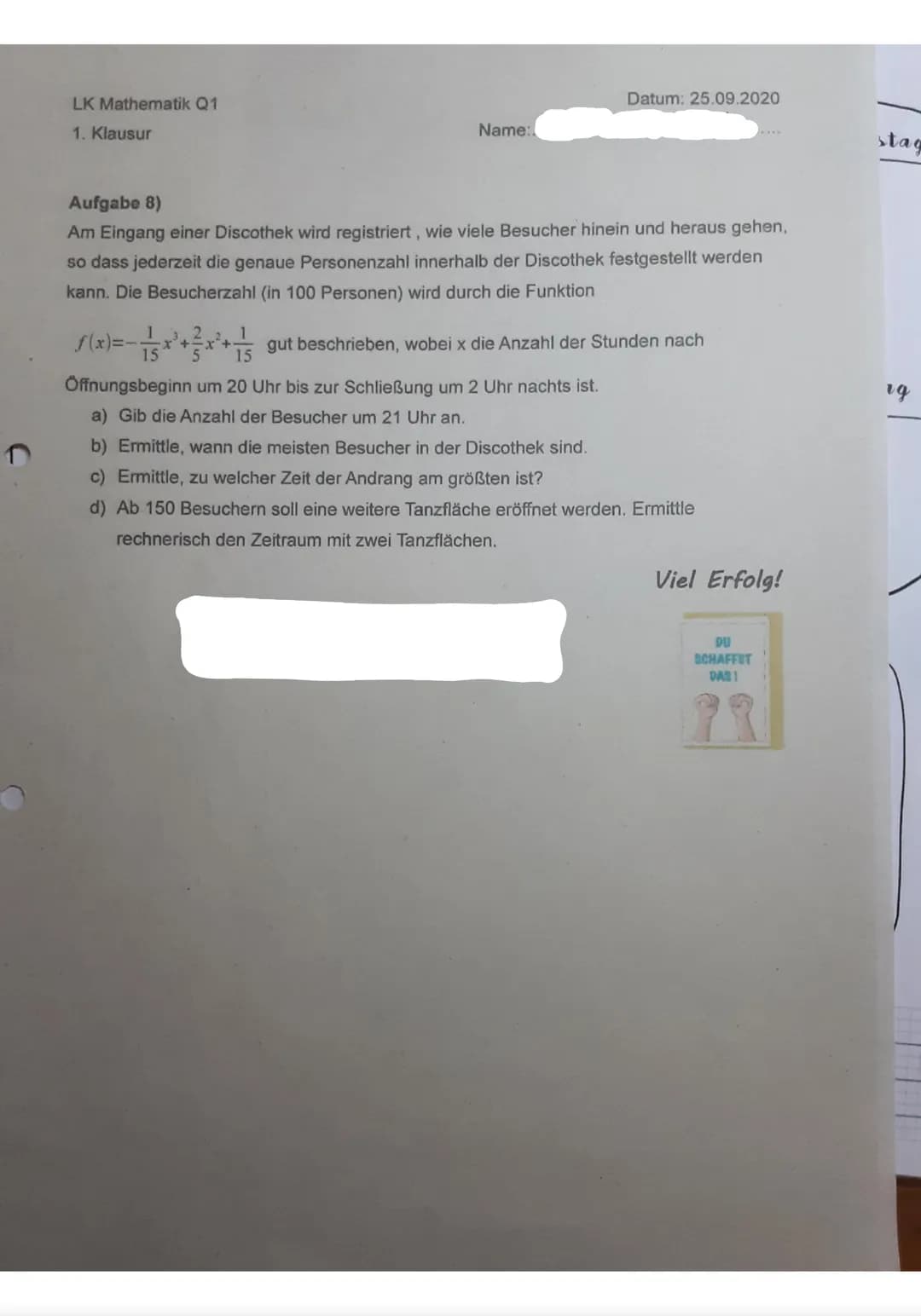 Hilfsmittelfreier-Teil
maximale Bearbeitungsdauer 45 Minuten
Aufgabe 1)
Gegeben ist die Funktion f(x)=x³-9x²+24x-15
a) Gib die erste und zwe