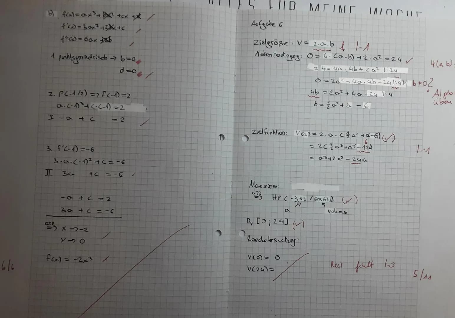 Hilfsmittelfreier-Teil
maximale Bearbeitungsdauer 45 Minuten
Aufgabe 1)
Gegeben ist die Funktion f(x)=x³-9x²+24x-15
a) Gib die erste und zwe