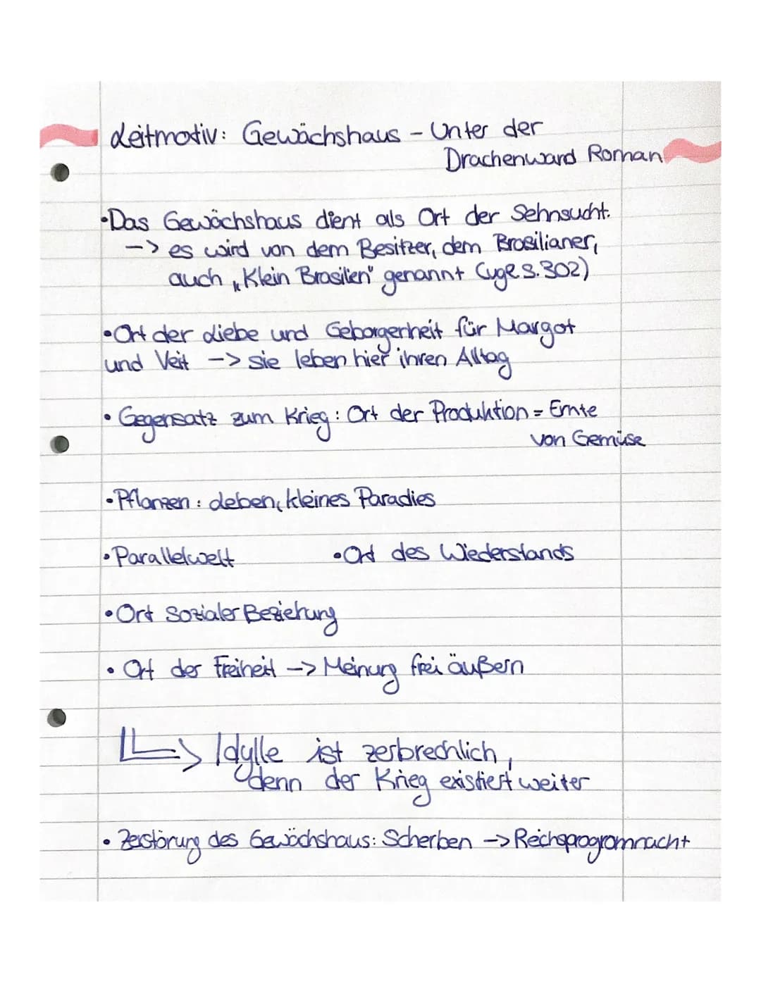 Leitmotiv: Gewächshaus - Unter der
Das Gewächshaus dient als Ort der Sehnsucht.
-> es wird von dem Besitzer, dem Brasilianer,
auch Klein Bra