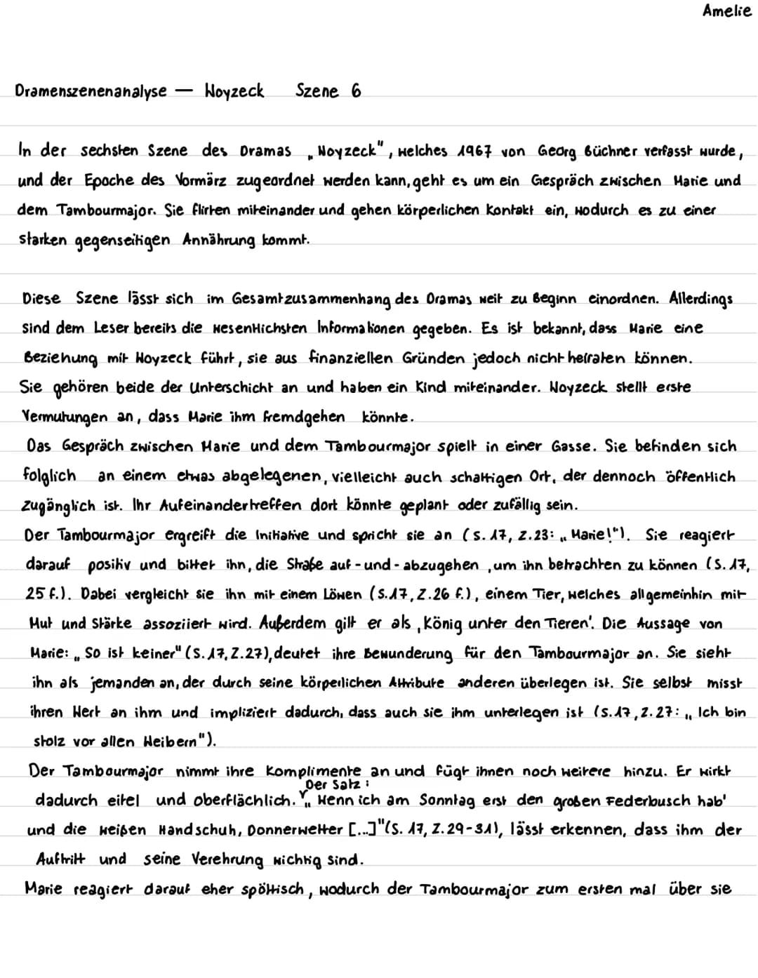Dramenszenenanalyse Woyzeck Szene 6
Amelie
In der sechsten Szene des Dramas „Noyzeck", welches 1967 von Georg Büchner verfasst wurde,
und de