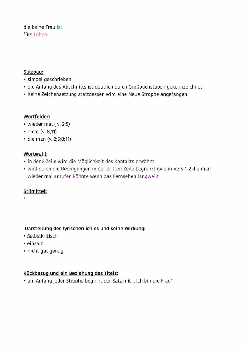 Lyrik und der neue Subjektivität
Einleitung:
Das Gedicht ,,Ich bin die Frau“ (1983) von Ulla Huhn, das der Neuen Subjektivität
zuzuordnen is