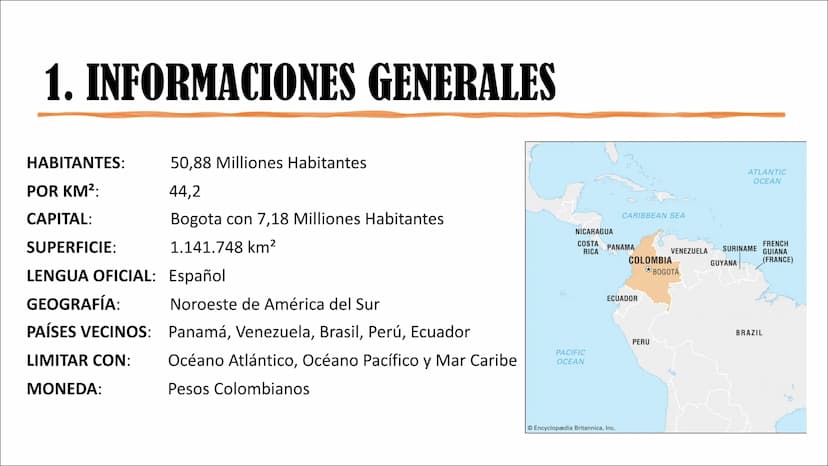 Descubrir
COLOMBIA
THE Tabla
de
contenido
1. Informaciones
Generales
2. Informaciónes Politicas
3. El perfil del presidente Ivan Duque
4. Hi