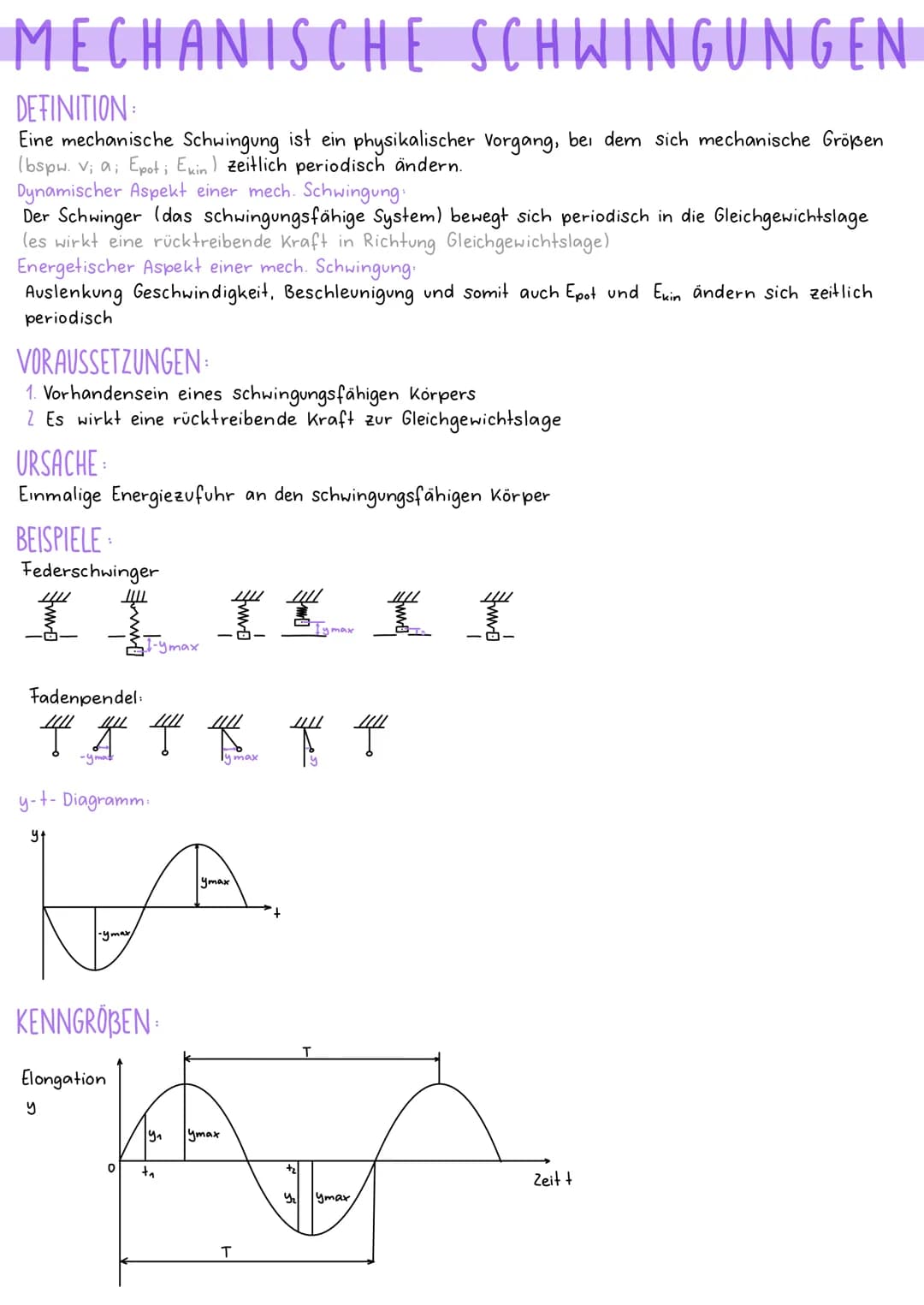 MECHANISCHE SCHWINGUNGEN
DEFINITION:
Eine mechanische Schwingung ist ein physikalischer Vorgang, bei dem sich mechanische Größen
(bspw. v; a