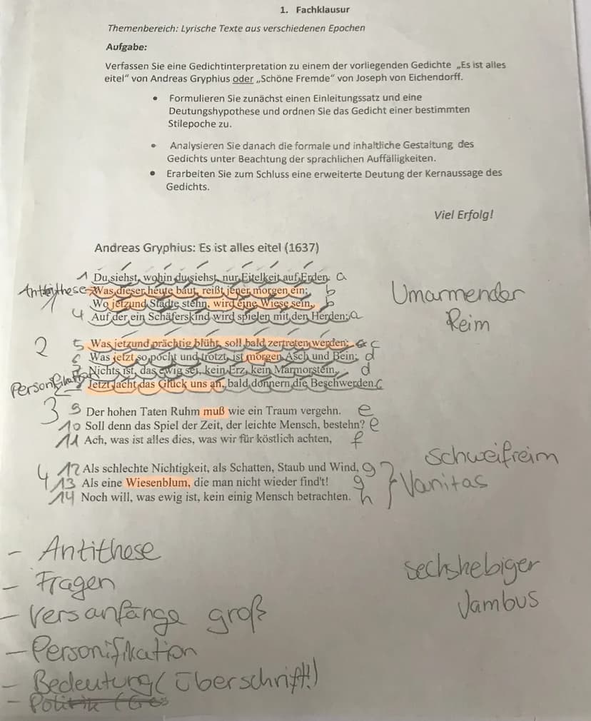 EF
poche, Barack"
1. Deutschklausur:
In dem Gedicht,, Es ist
alles eitel on Andreas."
Gryphius & verfasst im
Jahre 1637, geht es
darum
galle