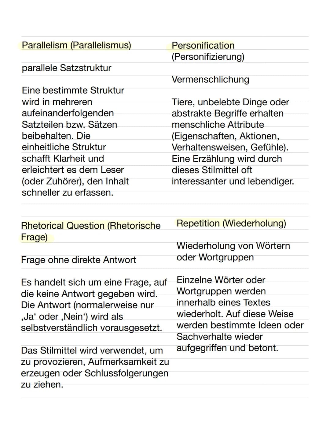 Rhetorical Devices
Alliteration (Anlautreim,
Stabreim, Alliteration)
gleicher Konsonanten-Klang als
Anlaut
In der Regel handelt es sich um
z