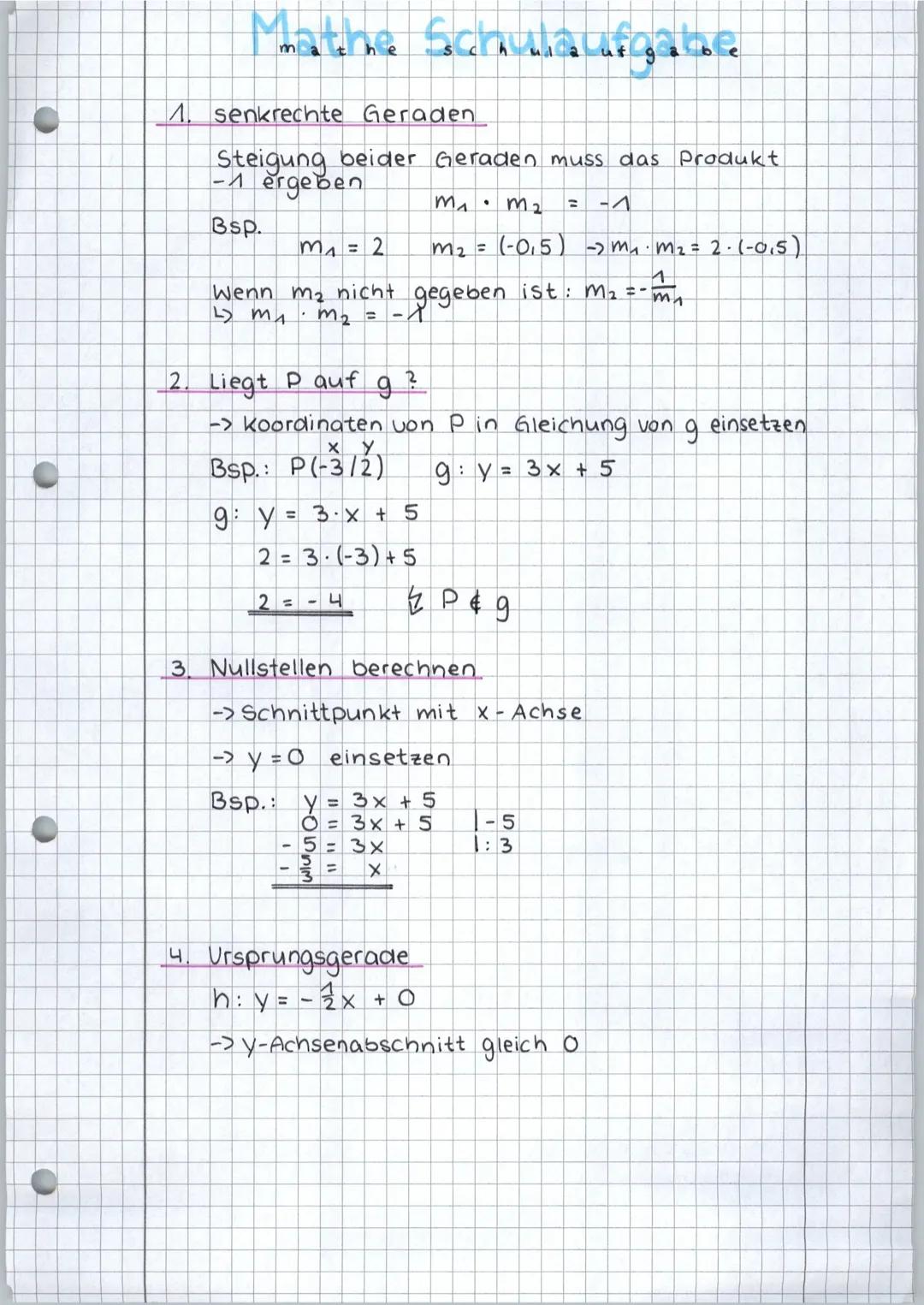 Mathe Schulaufgab.ee
A lineare Funktionen der Form v= m. x + t
m = Steigung t=y-Achsenabschnitt
Bsp.: y = 3x + 4 -> Steigung: 3
y-Achsenab.: