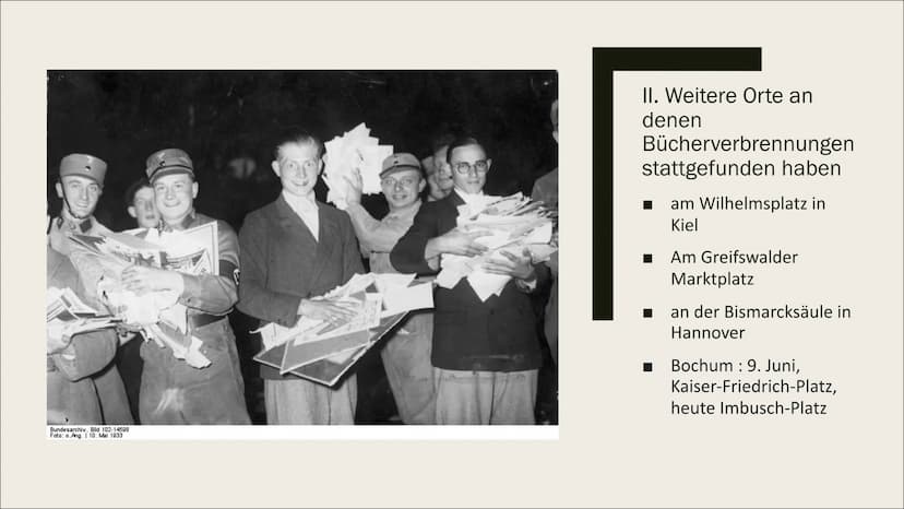 DIE
BÜCHERVERBRENNUNG
10. Mai 1933 Inhaltsverzeichnis
Allgemeine Informationen (Wo? Wann? Was?)
Weitere Orte an denen Bücherverbrennungen st