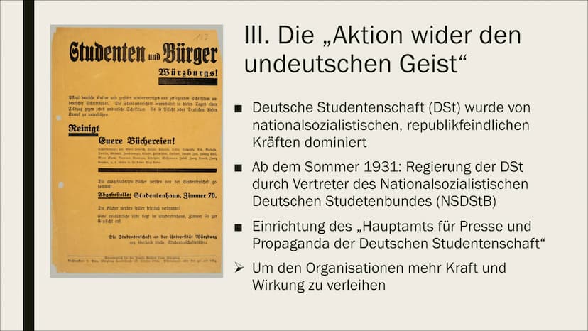 DIE
BÜCHERVERBRENNUNG
10. Mai 1933 Inhaltsverzeichnis
Allgemeine Informationen (Wo? Wann? Was?)
Weitere Orte an denen Bücherverbrennungen st