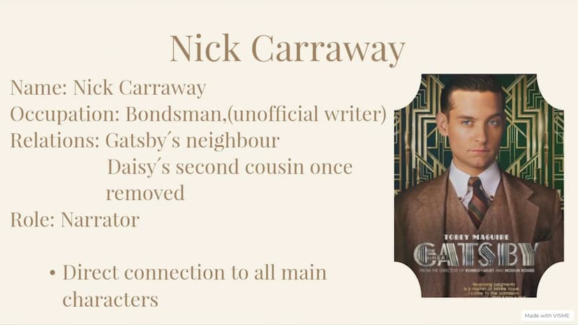 F. Scott Fitzgerald
The Great Gatsby
B
Made with VISME Table of content
LEKK
General information
The author
Historical context
Important cha