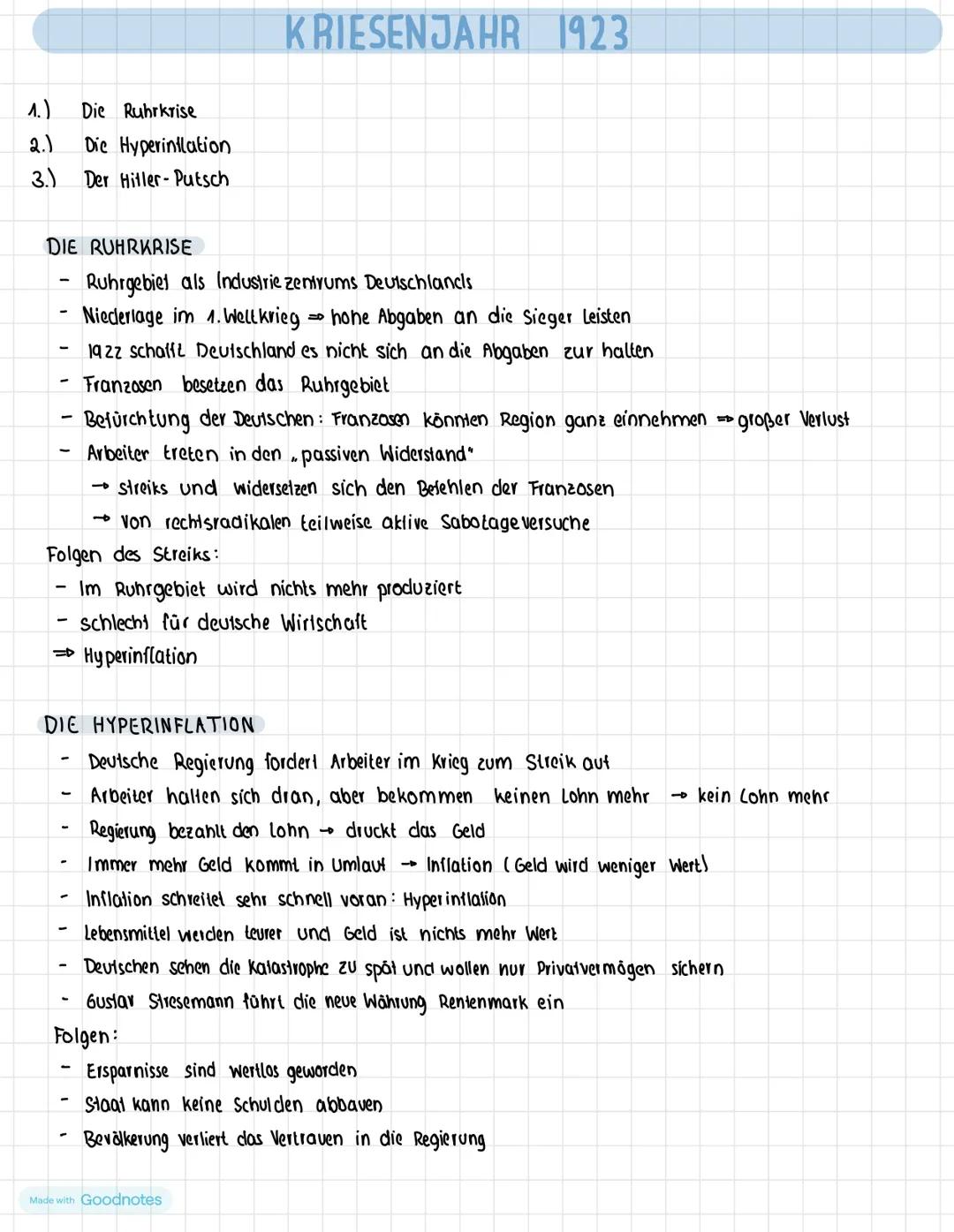 1.) Die Ruhrkrise
2.) Die Hyperinflation
3.) Der Hitler-Putsch
DIE RUHRKRISE
KRIESENJAHR
Ruhrgebiet als Industrie zentrums Deutschlandis
Nie