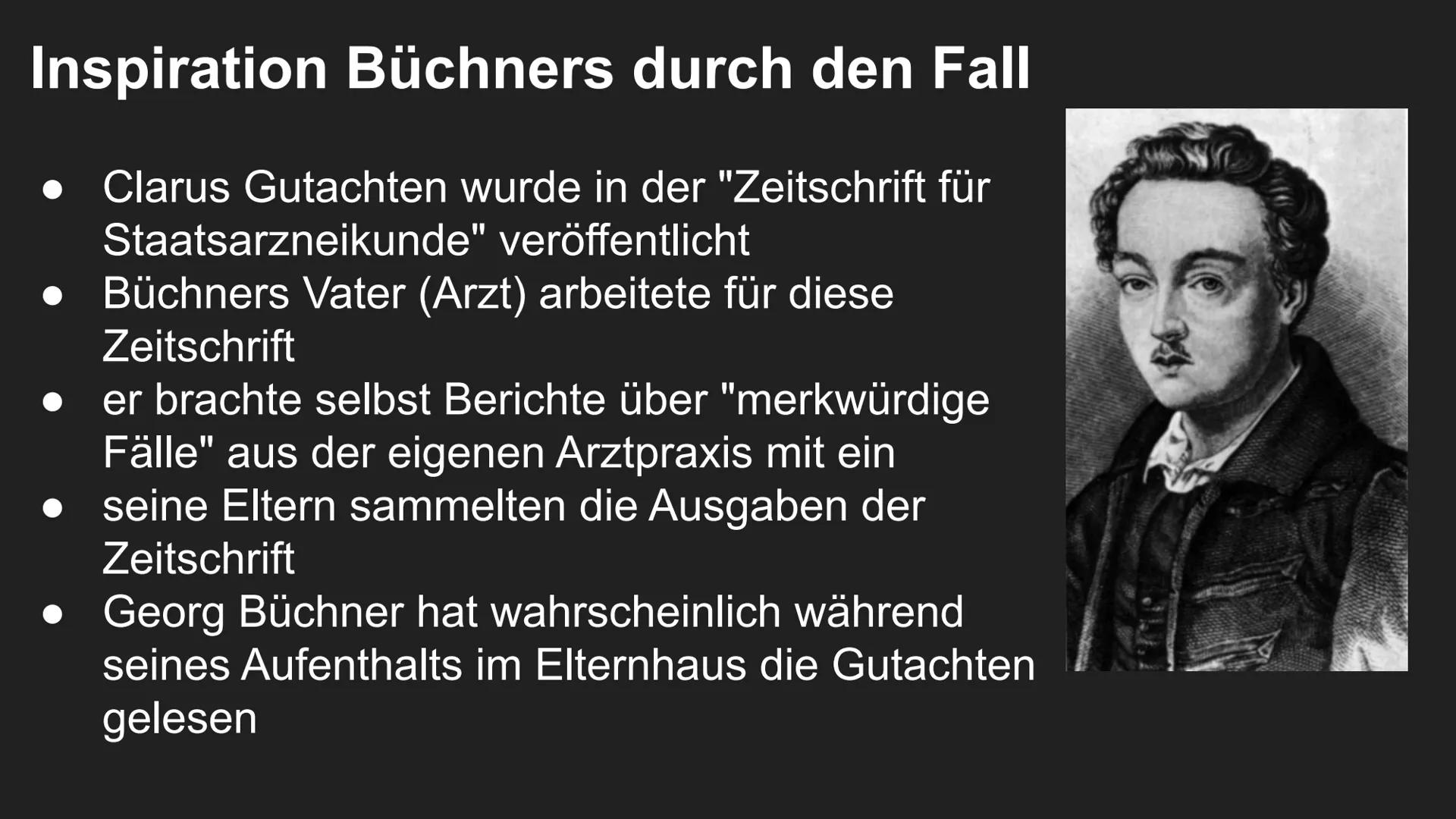 Der Woyzeck Fall
Stichwort: Clarus-Gutachten
●▬ Inhalt:
Der Verfasser des Gutachtens
Vorschungsstand der Medizin um 1830
Lebenslauf des hist