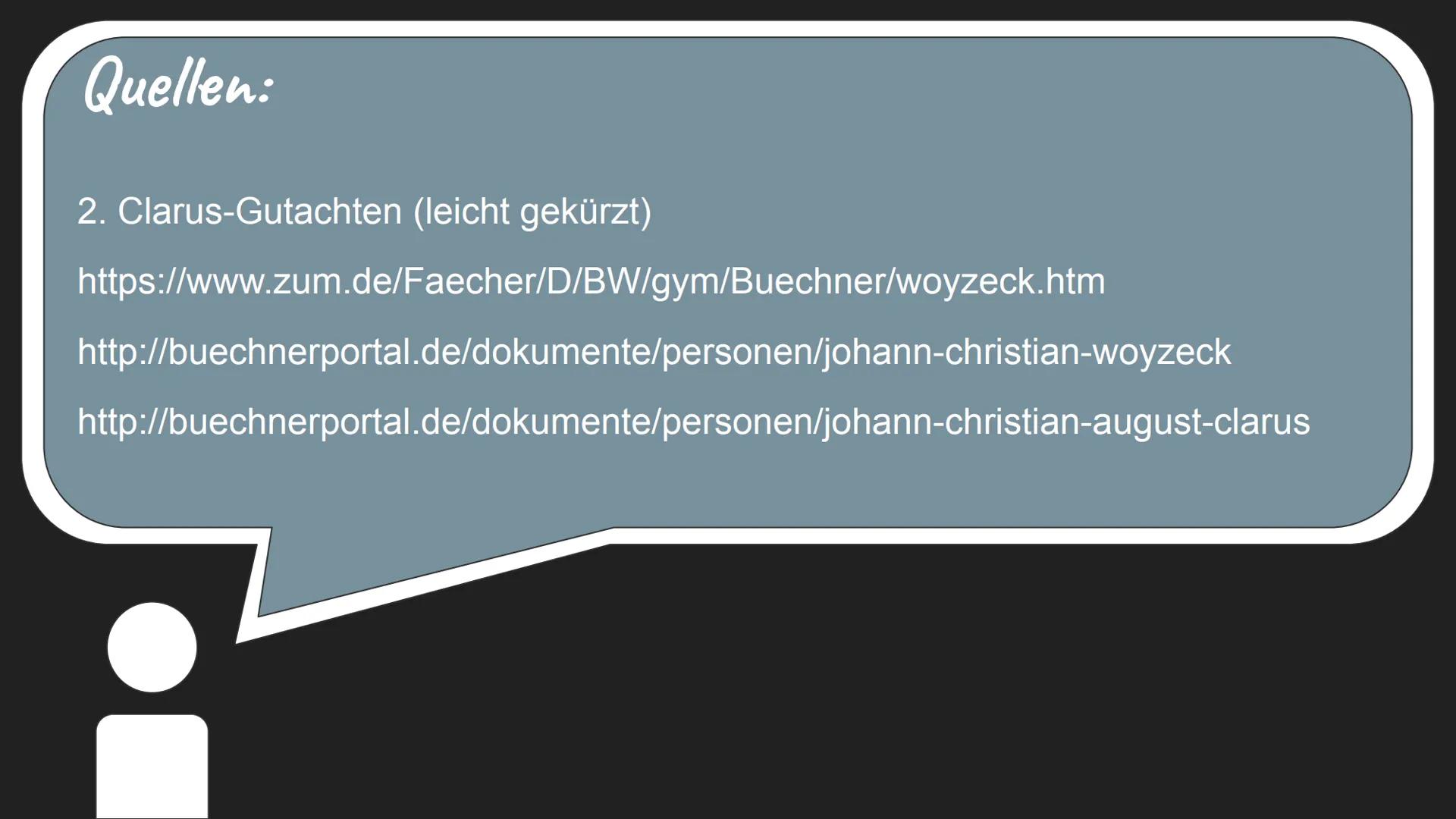 Der Woyzeck Fall
Stichwort: Clarus-Gutachten
●▬ Inhalt:
Der Verfasser des Gutachtens
Vorschungsstand der Medizin um 1830
Lebenslauf des hist