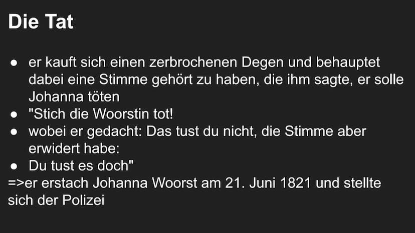 Der Woyzeck Fall
Stichwort: Clarus-Gutachten
●▬ Inhalt:
Der Verfasser des Gutachtens
Vorschungsstand der Medizin um 1830
Lebenslauf des hist