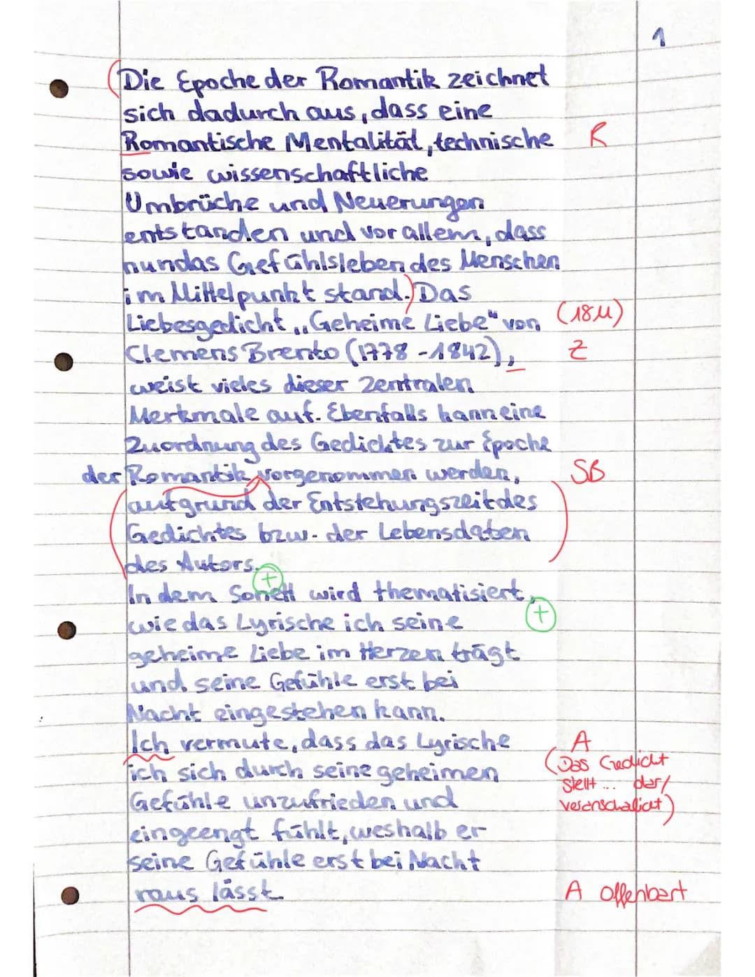 ,,Geheime Liebe“ Gedichtinterpretation, 14NP