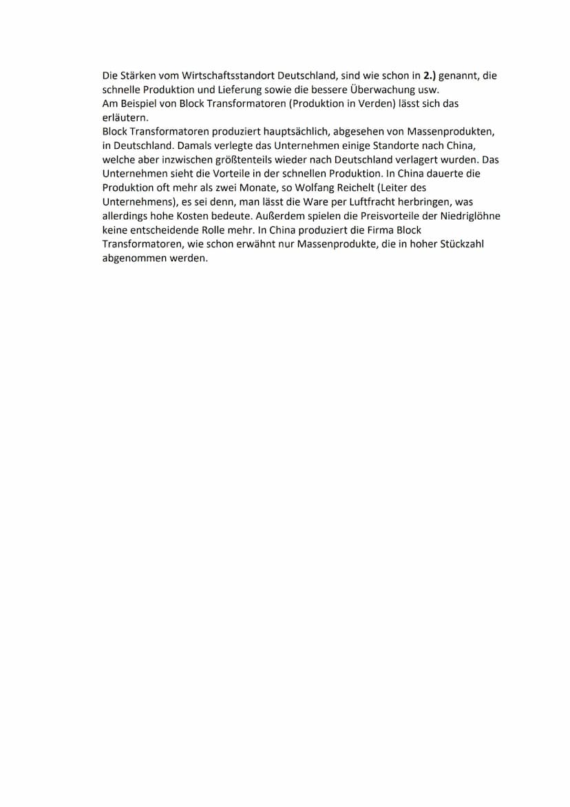 1.) Standortfaktoren Deutschland
Schwächen
Stärken
Global
Competitiveness
Report
Schnelle
Produktion und
schnelle
Lieferung
Hohe Qualität
un