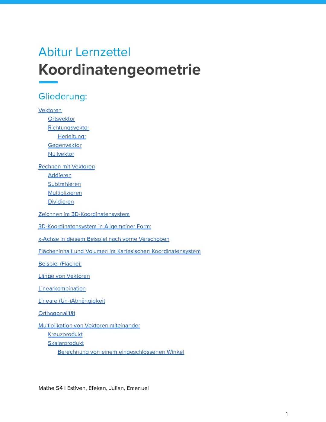 Alles zu Vektoren /Skalar und Kreuzprodukt /Koordinatengeometrie