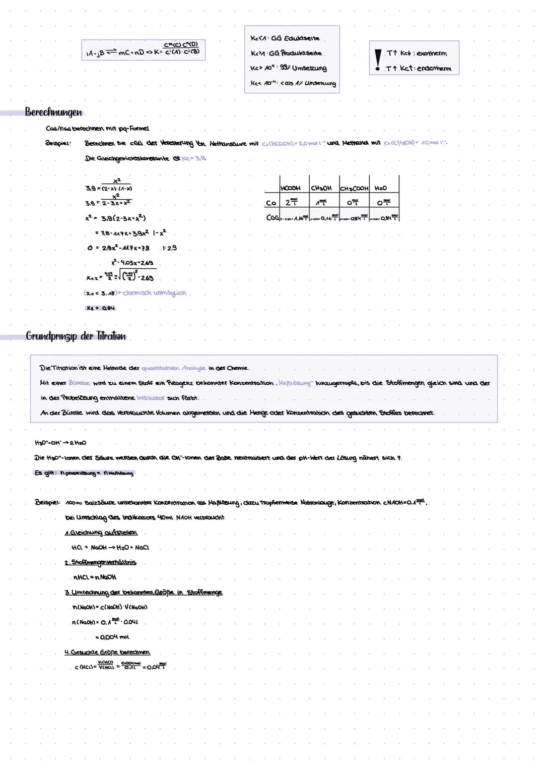 Formeln
Dos chemische Gleichgewicht ist ein Zustand, der sich in reversiblen Reaktionen zwischen
Hin- und Rückreaktion einstelt und als dyna