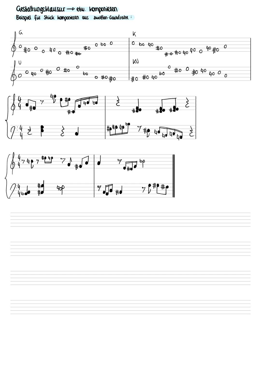 # Zwölftonmusik
Regeln
- alle 12 Tone der chromatischen Tonleiter werden verwendet
-Tone dürfen erst wiederholt werden, wenn jeder Ton einma