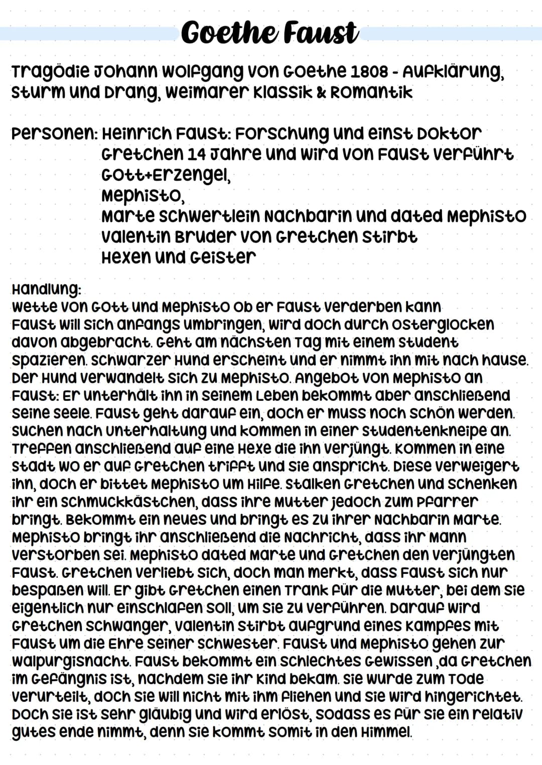 Goethe Faust
Tragödie Johann Wolfgang von Goethe 1808-Aufklärung,
Sturm und Drang, weimarer klassik & Romantik
Personen: Heinrich Faust: For