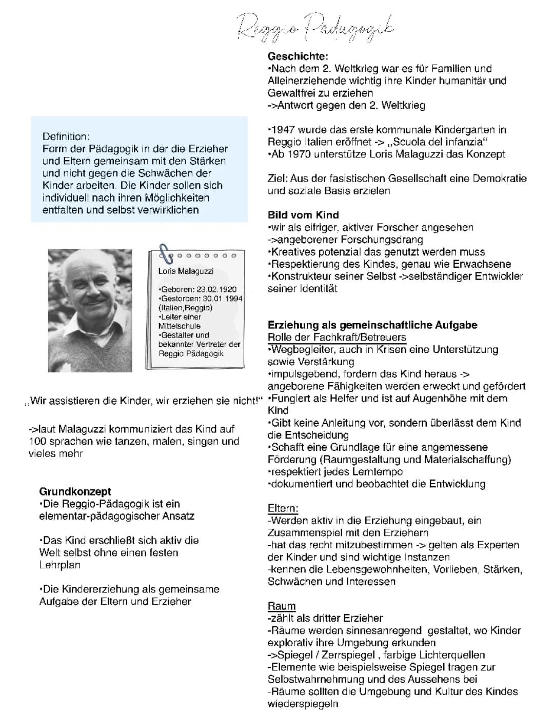 Reggio Pädagogik