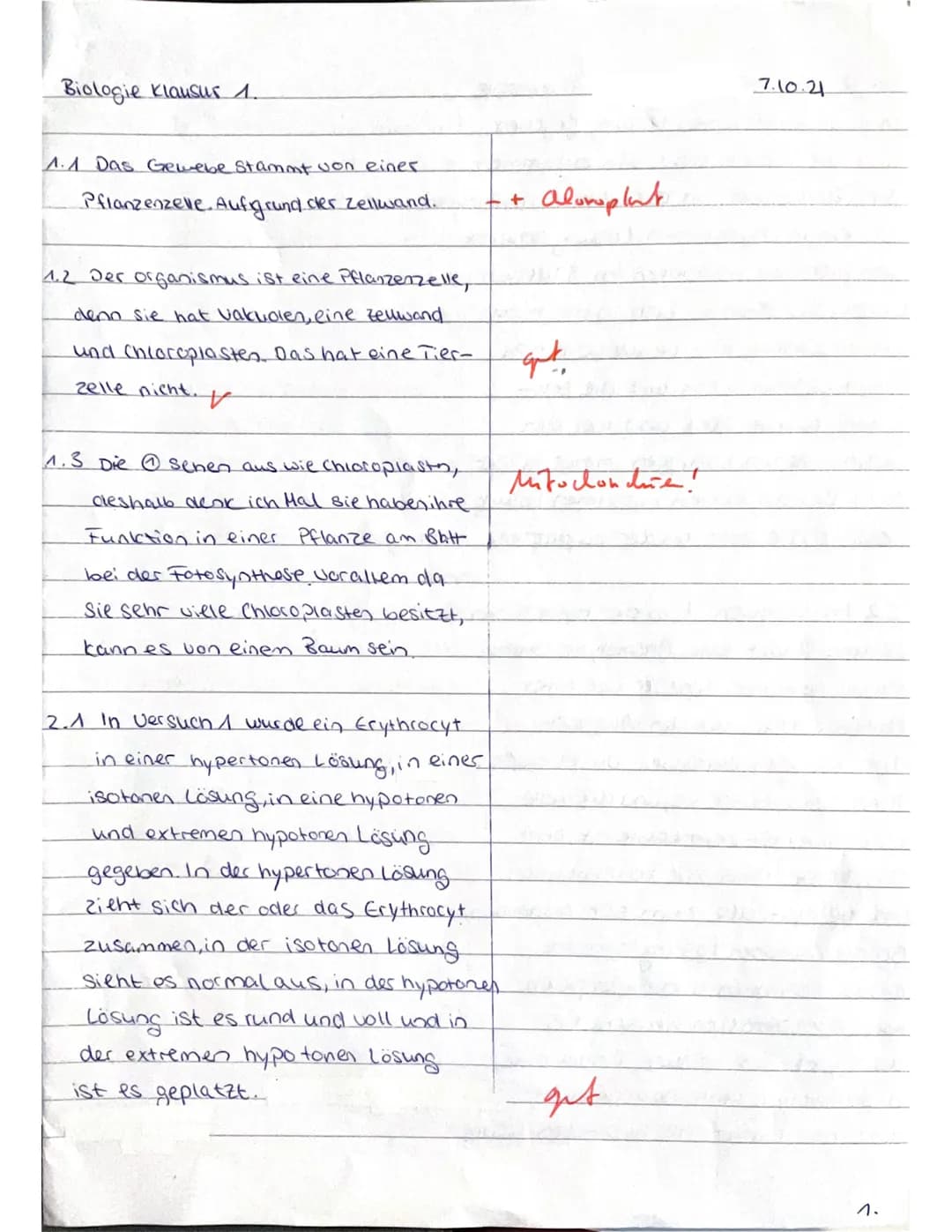 Klausur 1 EF/1
Biologie, Grundkurs 2021
Bitte achten Sie auf einen Korrekturrand (10 cm) und nummerieren Sie jede Seite.
Aufgabe 1: Ein Blic