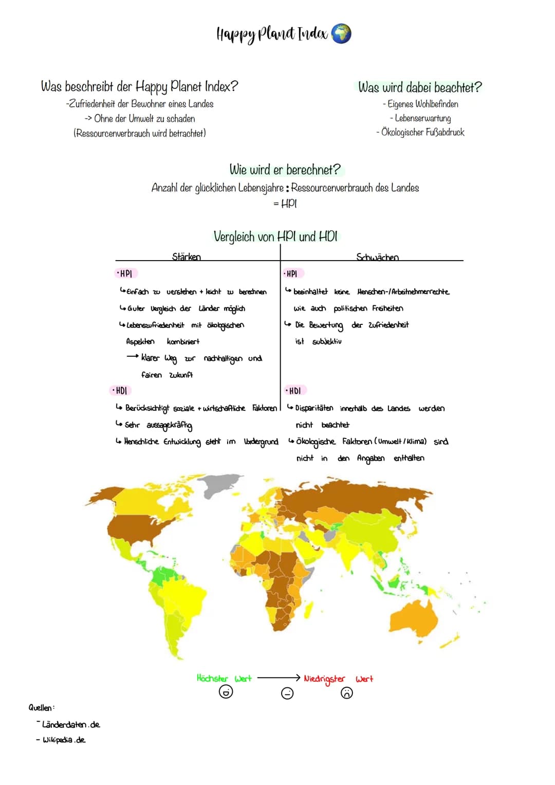 Was beschreibt der Happy Planet Index?
-Zufriedenheit der Bewohner eines Landes
→> Ohne der Umwelt zu schaden
(Ressourcenverbrauch wird betr