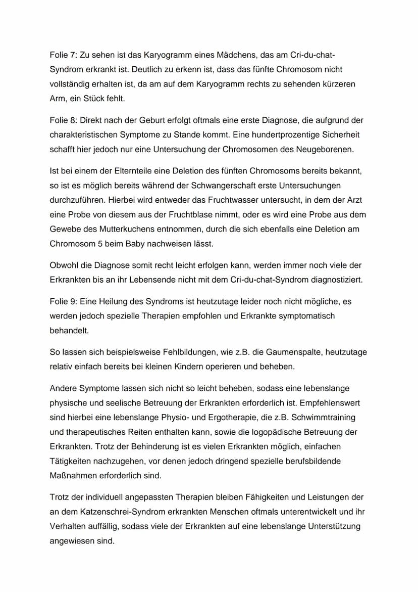 DAS CRI-DU-CHAT-SYNDROM
Folie 1: Das Cri-du-chat-Syndrom, auch Katzenschrei-Syndrom oder p5-minus-
Syndrom genannt, ist eine in Europa zwar 