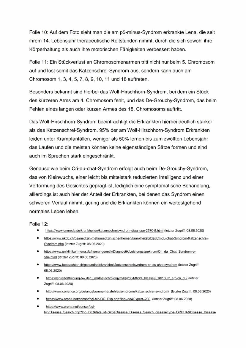 DAS CRI-DU-CHAT-SYNDROM
Folie 1: Das Cri-du-chat-Syndrom, auch Katzenschrei-Syndrom oder p5-minus-
Syndrom genannt, ist eine in Europa zwar 