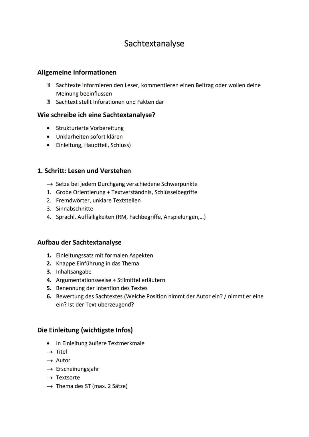 Sachtextanalyse
Allgemeine Informationen
Sachtexte informieren den Leser, kommentieren einen Beitrag oder wollen deine
Meinung beeinflussen
