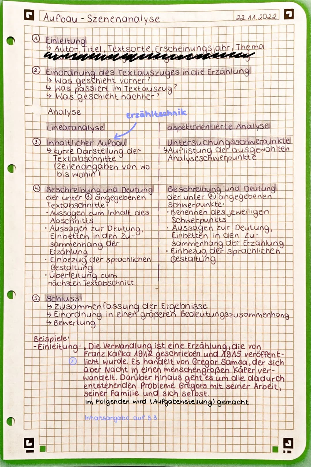Aufbau-Szenenanalyse
Ⓒ Einleitung
JI
Autor Titel, Textsorte Erscheinungsjahr, Thema
@ Einordnung des Textauszuges in die Erzählung
> was ges