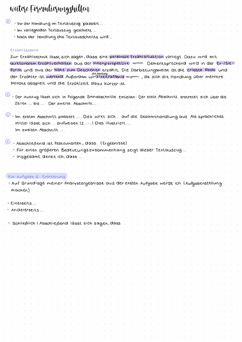 Aufbau-Szenenanalyse
Ⓒ Einleitung
JI
Autor Titel, Textsorte Erscheinungsjahr, Thema
@ Einordnung des Textauszuges in die Erzählung
> was ges
