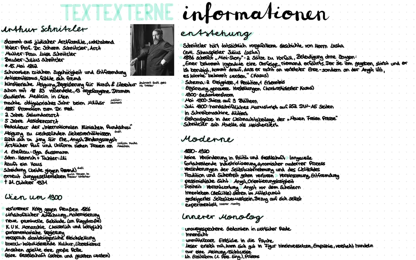 TEXTEXTERNE informationen
Arthur Schnitzler
stammt aus jüdischer Arctfamilie, wohlhabend
Vader: Prof. Dr. Johann Schnitzler, Arct
Mutter: Fr