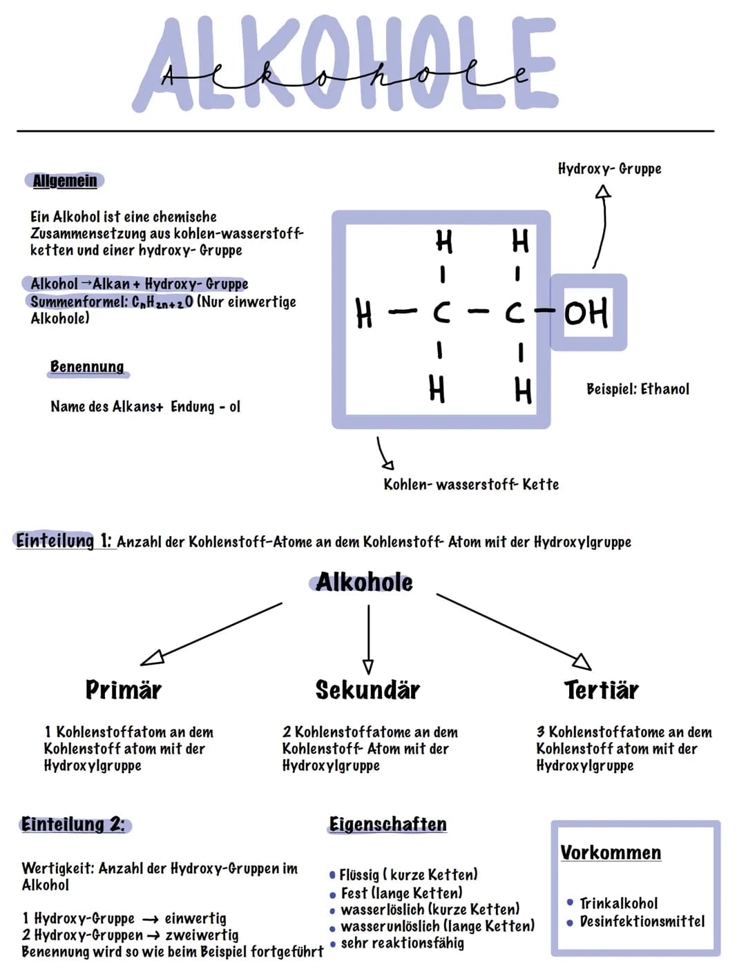 H₂O
Stoffklassen
Chemie
X
Übersicht Teil 1 ALKANE
Allgemein
Alkane sind Kohlen-Wasserstoff-Ketten mit
Einfachbindungen
Summenformel: CnH₂n+2