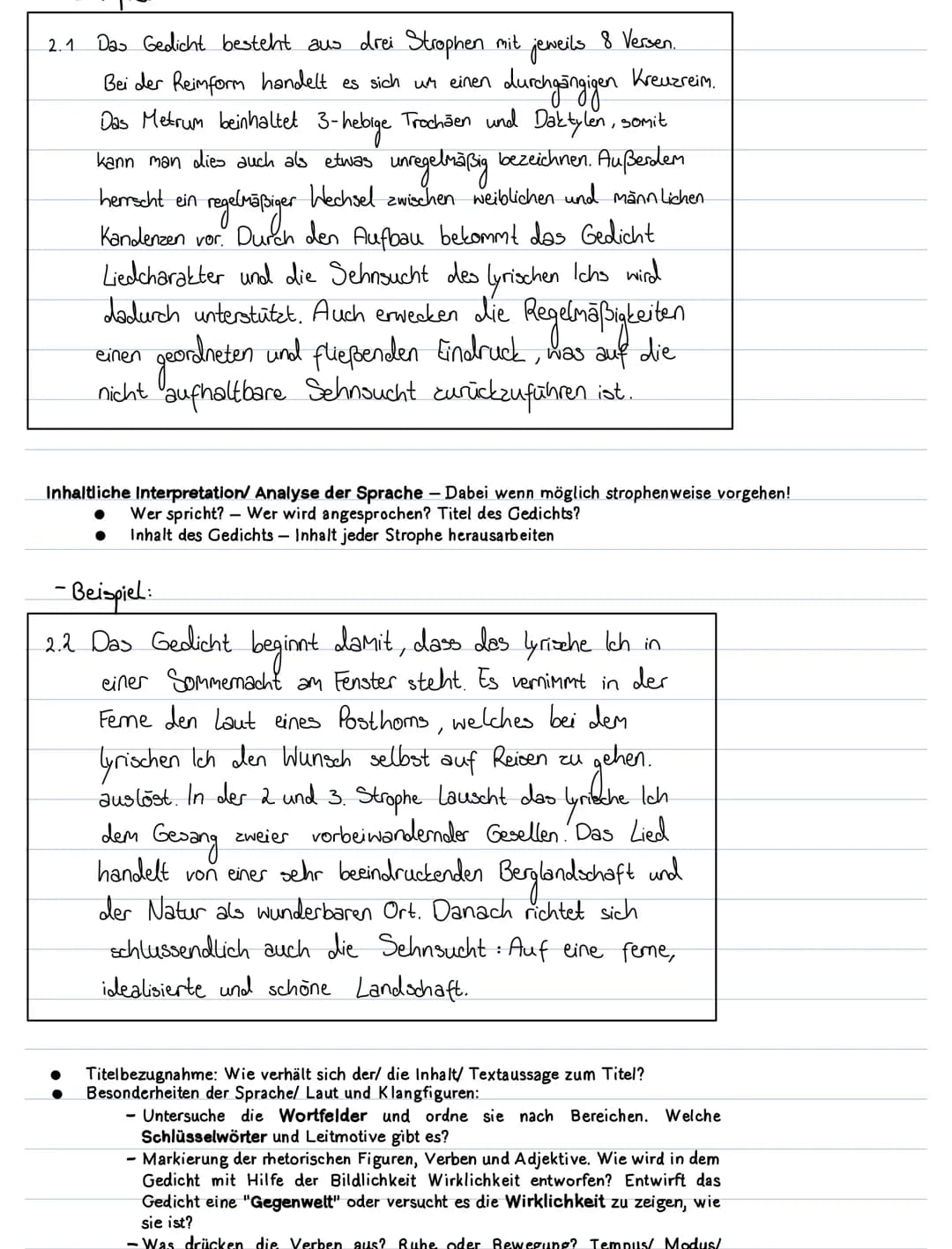 Gedichtsanalyse
• Einleitung
- Gedichttitel
- Autor
• Gedichtart (Sonett, Ballade...)
- Gattung (Naturgedicht, Trümmerlyrik...).
- Entstehun