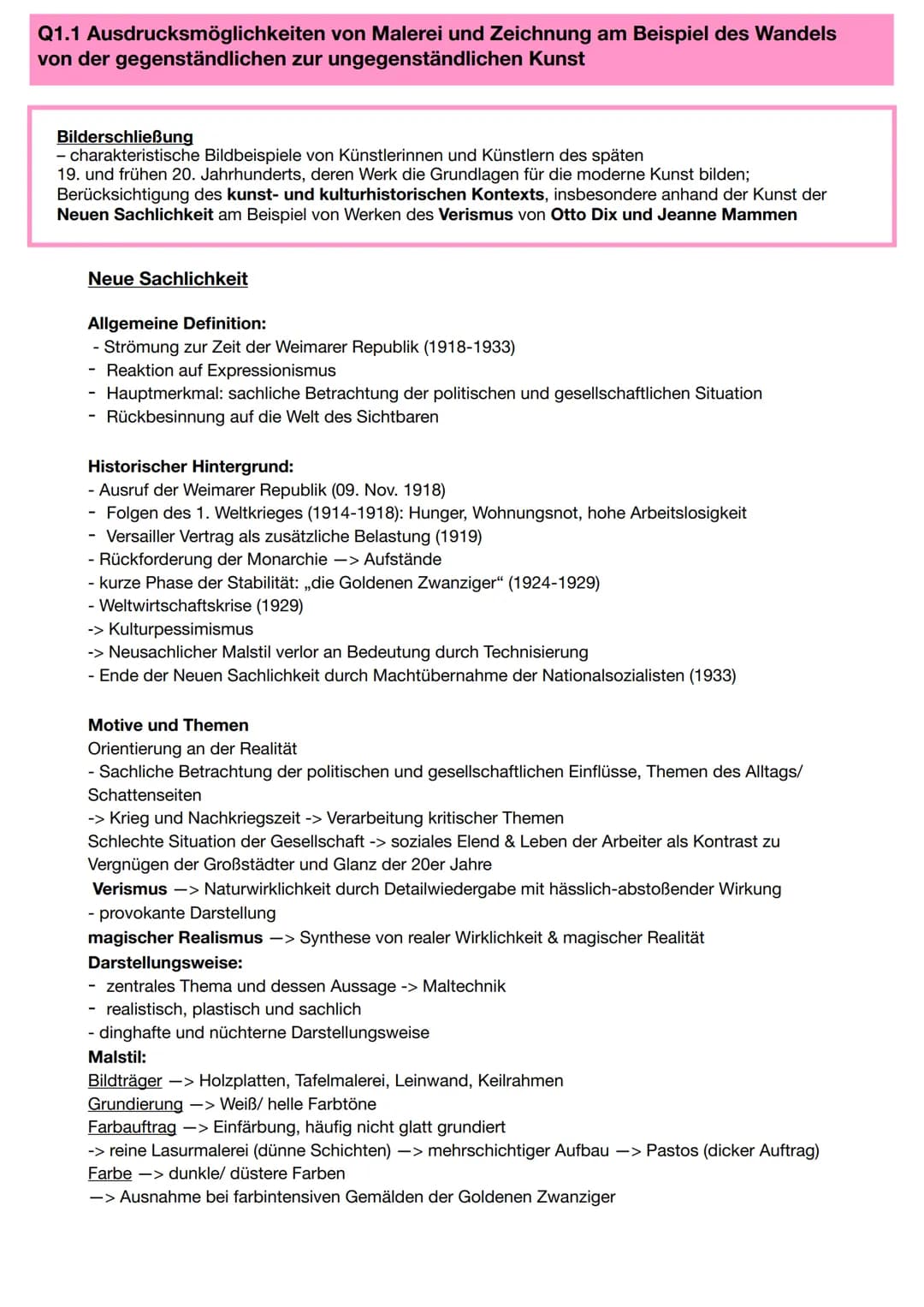 Q1.1 Ausdrucksmöglichkeiten von Malerei und Zeichnung am Beispiel des Wandels
von der gegenständlichen zur ungegenständlichen Kunst
Bildersc