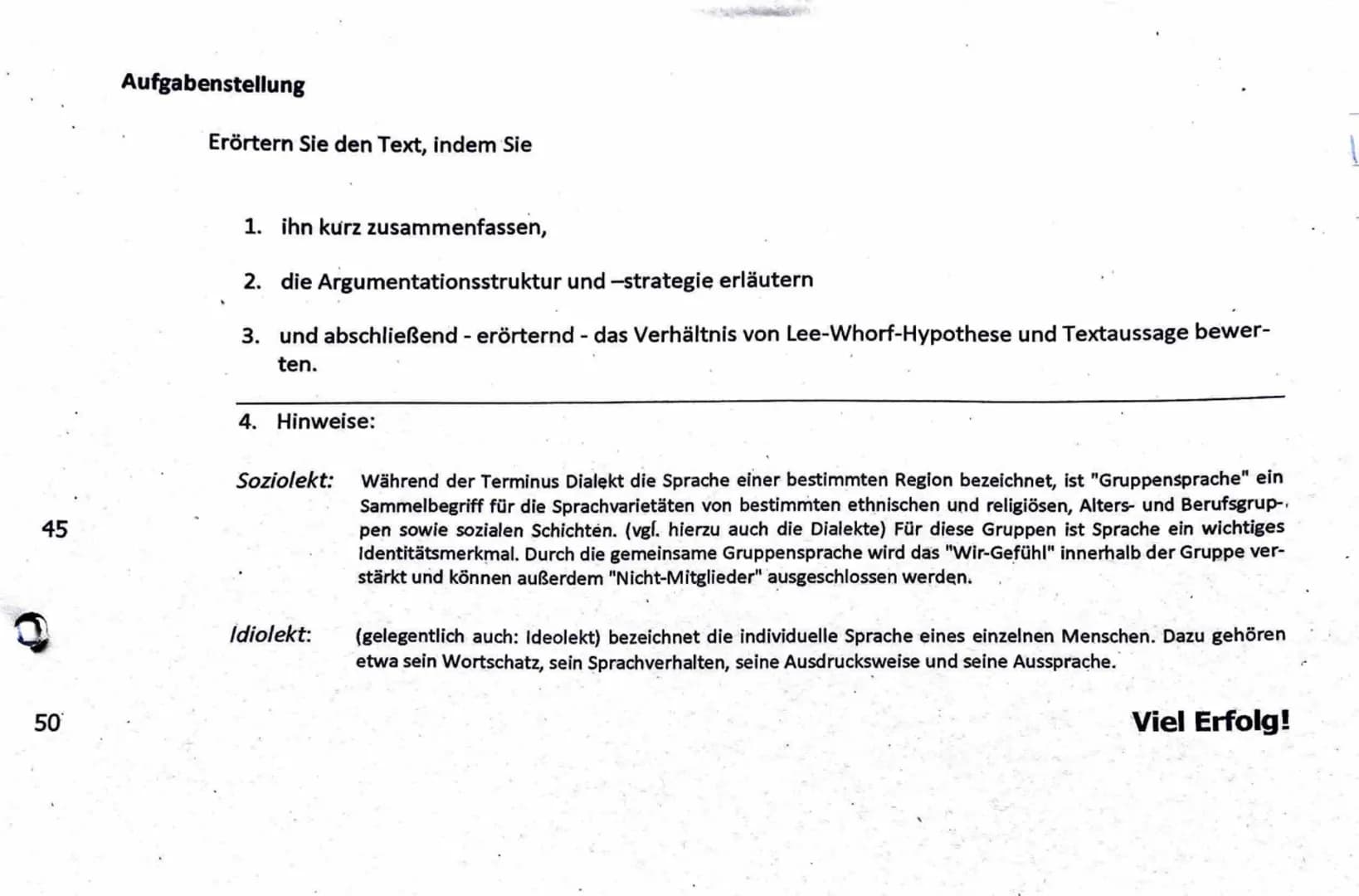 5
15
20
25
35
40
2
30-
Klausur Nr. 3
Deutsch Lk Q1.2
Sprache Denken - Wirklichkeit
Sprachkultur
Unser täglich Deutsch (David Hugendick 16.10
