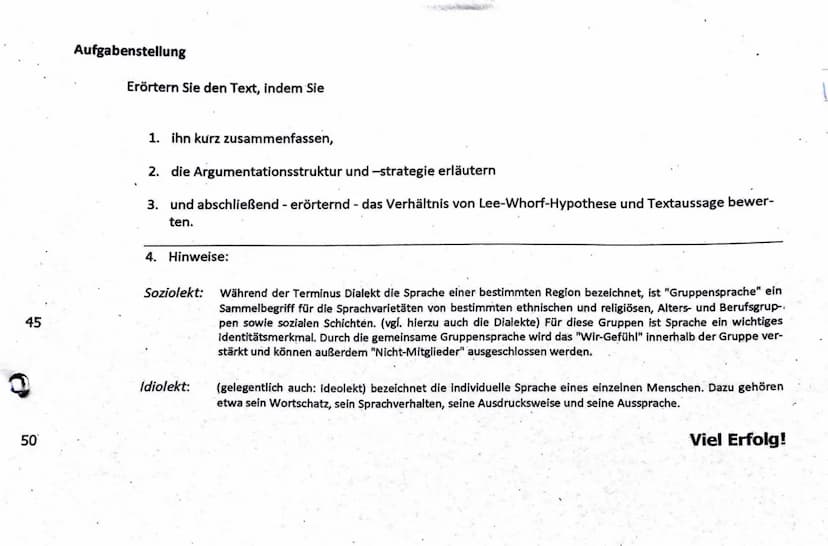 5
15
20
25
35
40
2
30-
Klausur Nr. 3
Deutsch Lk Q1.2
Sprache Denken - Wirklichkeit
Sprachkultur
Unser täglich Deutsch (David Hugendick 16.10