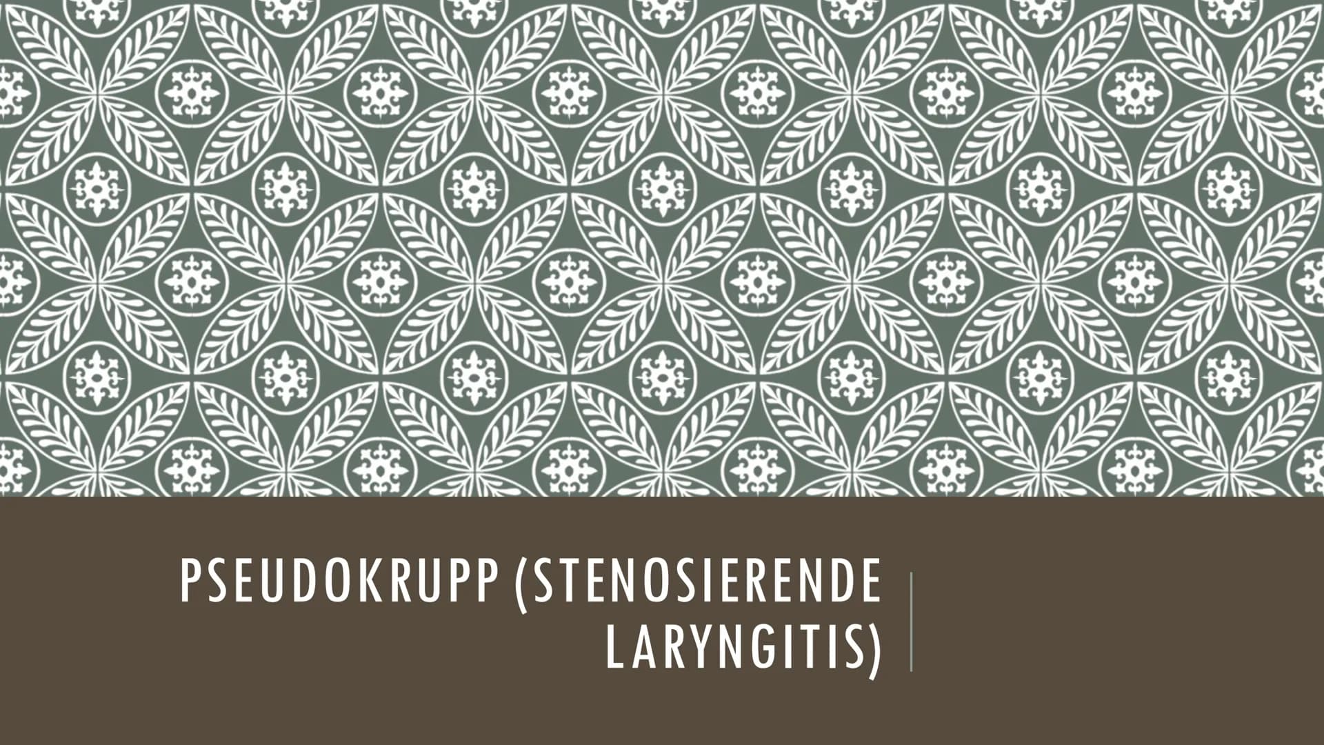 Pseudokrupp (Stenosierende Laryngitis)
Was ist Pseudokrupp?
Atemwegserkrankung, bei der die Schleimhaut im Bereich des Kehlkopfes und der
St