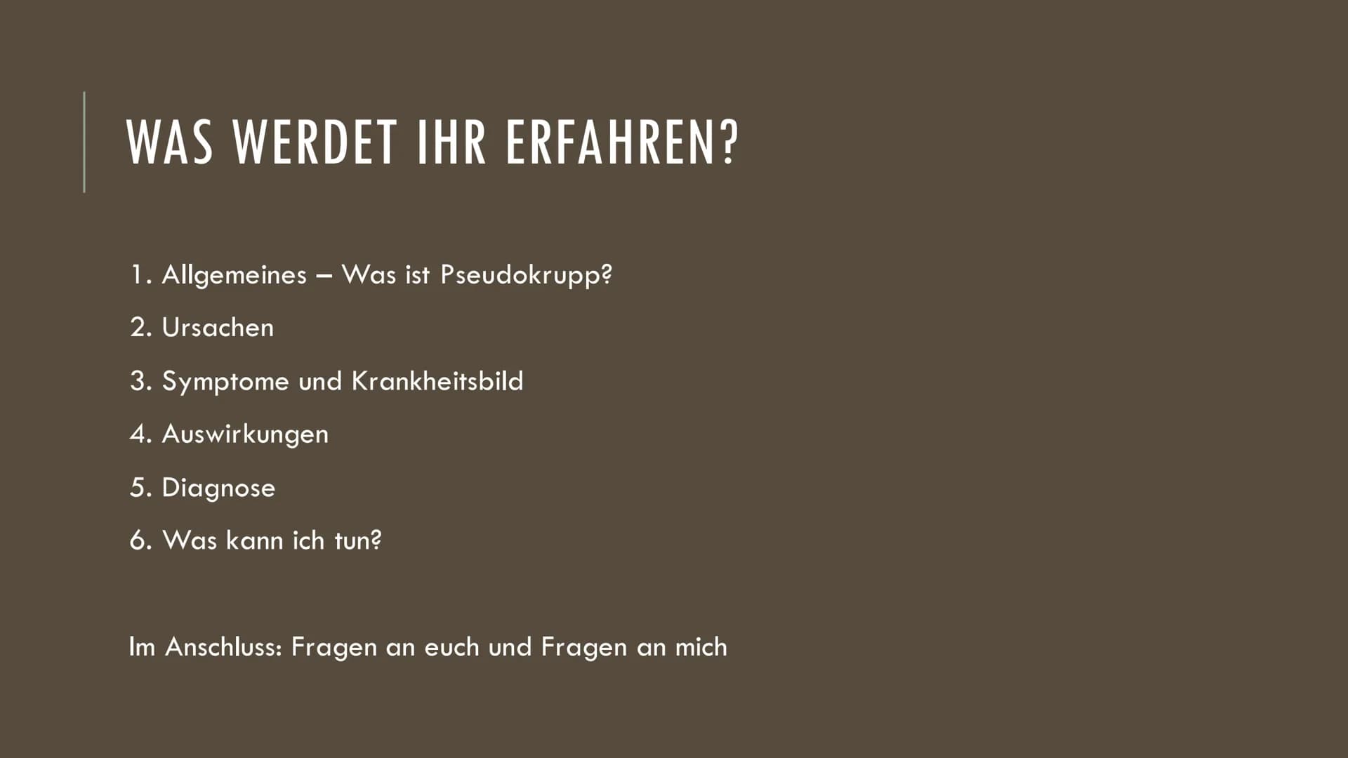 Pseudokrupp (Stenosierende Laryngitis)
Was ist Pseudokrupp?
Atemwegserkrankung, bei der die Schleimhaut im Bereich des Kehlkopfes und der
St