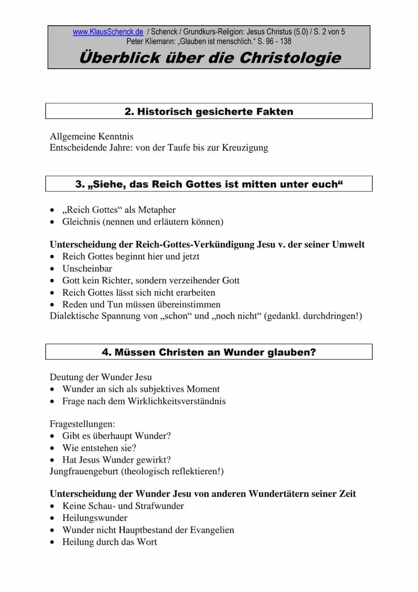 www.KlausSchenck.de / Schenck / Grundkurs-Religion: Jesus Christus (5.0) / S. 1 von 5
Peter Kliemann: „Glauben ist menschlich." S. 96 - 138
