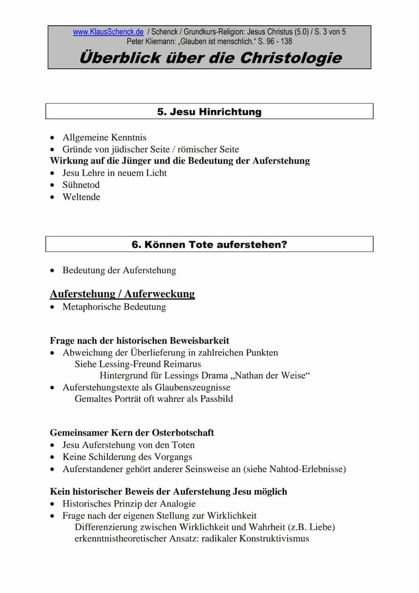 www.KlausSchenck.de / Schenck / Grundkurs-Religion: Jesus Christus (5.0) / S. 1 von 5
Peter Kliemann: „Glauben ist menschlich." S. 96 - 138
