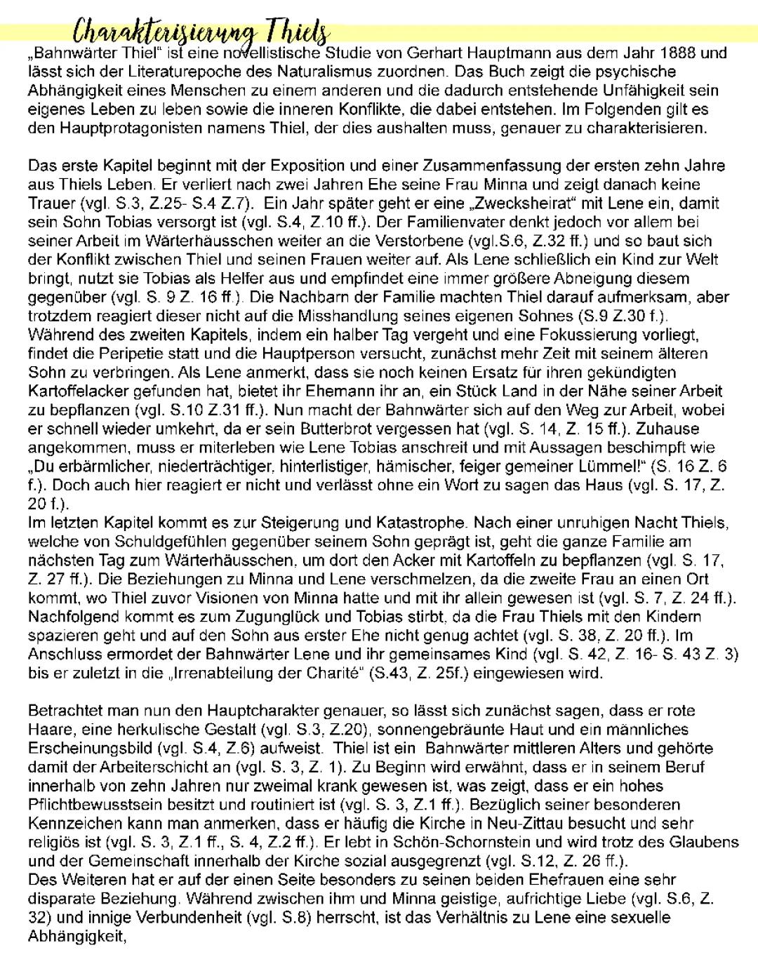 Bahnwärter Thiel - Zusammenfassung und Charakterisierung