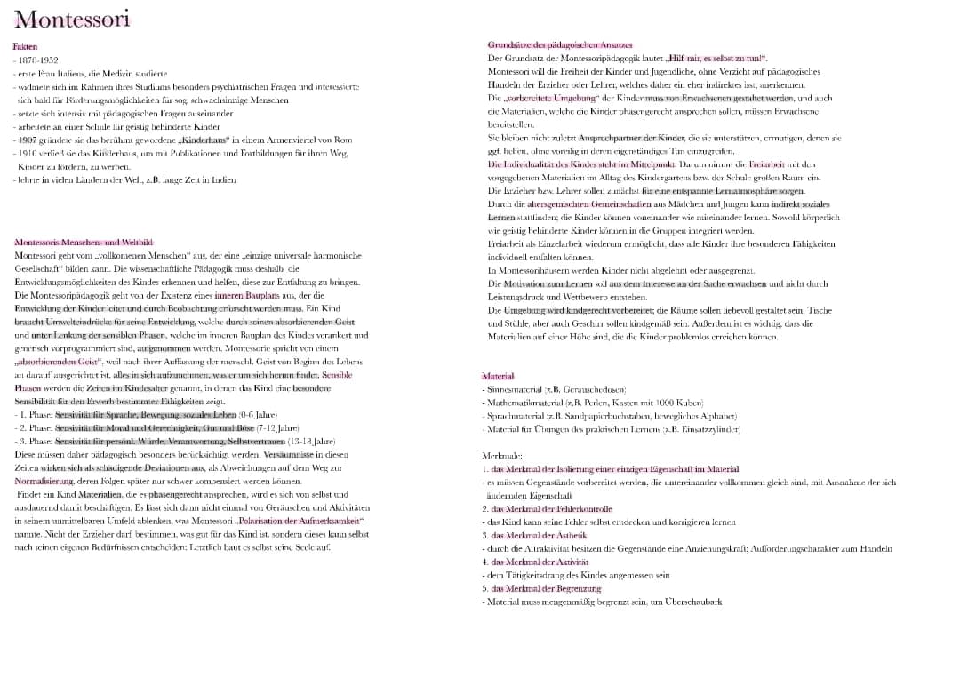 Montessori - Lernzettel 