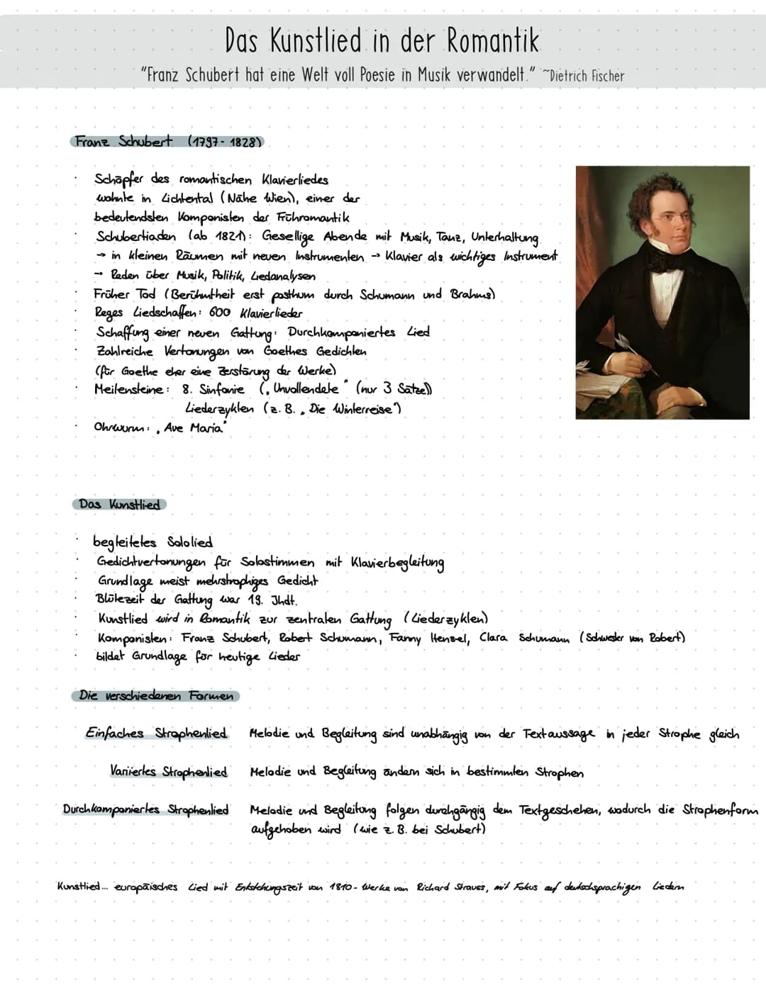 Das Kunstlied in der Romantik
"Franz Schubert hat eine Welt voll Poesie in Musik verwandelt." ~Dietrich Fischer
Franz Schubert (1797-1828)
S