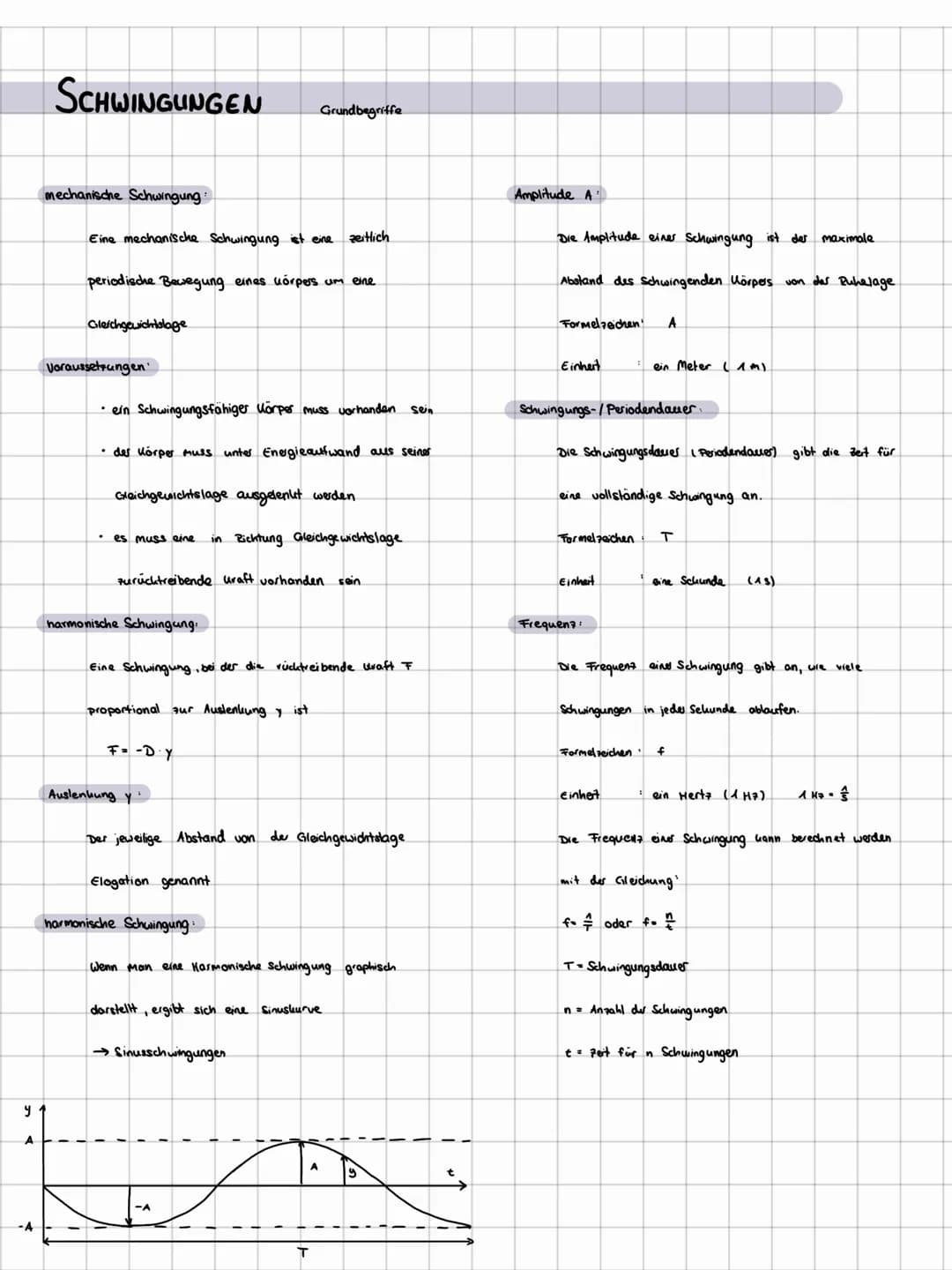 y
-A
SCHWINGUNGEN
mechanische Schwingung:
Eine mechanische Schwingung ist eine zeitlich
periodische Bewegung eines Körpers um eine
Gleichgew