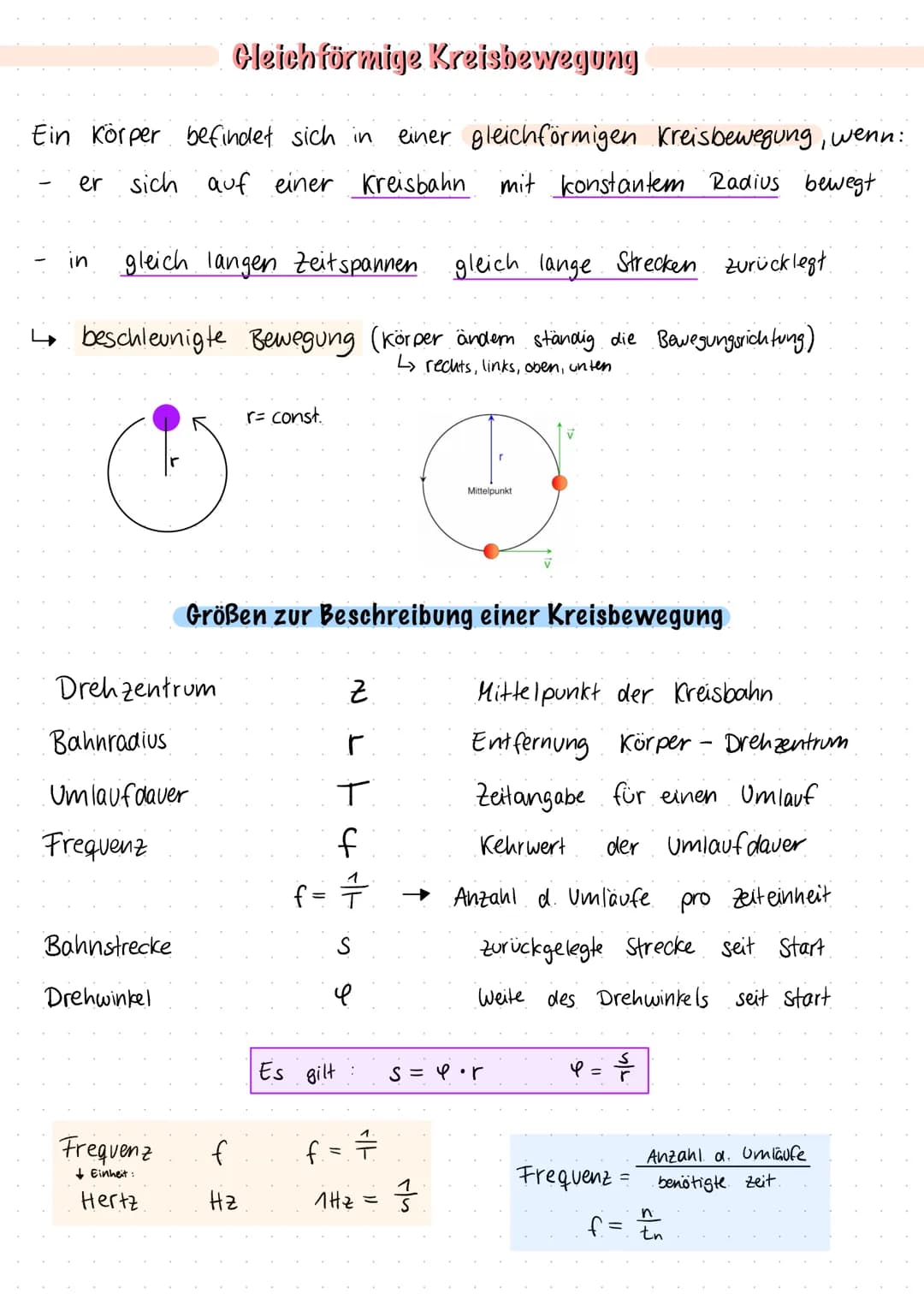 Gleichförmige Kreisbewegung
einer gleichförmigen Kreisbewegung, wenn:
sich auf einer Kreisbahn mit konstantem Radius bewegt
Ein Körper befin