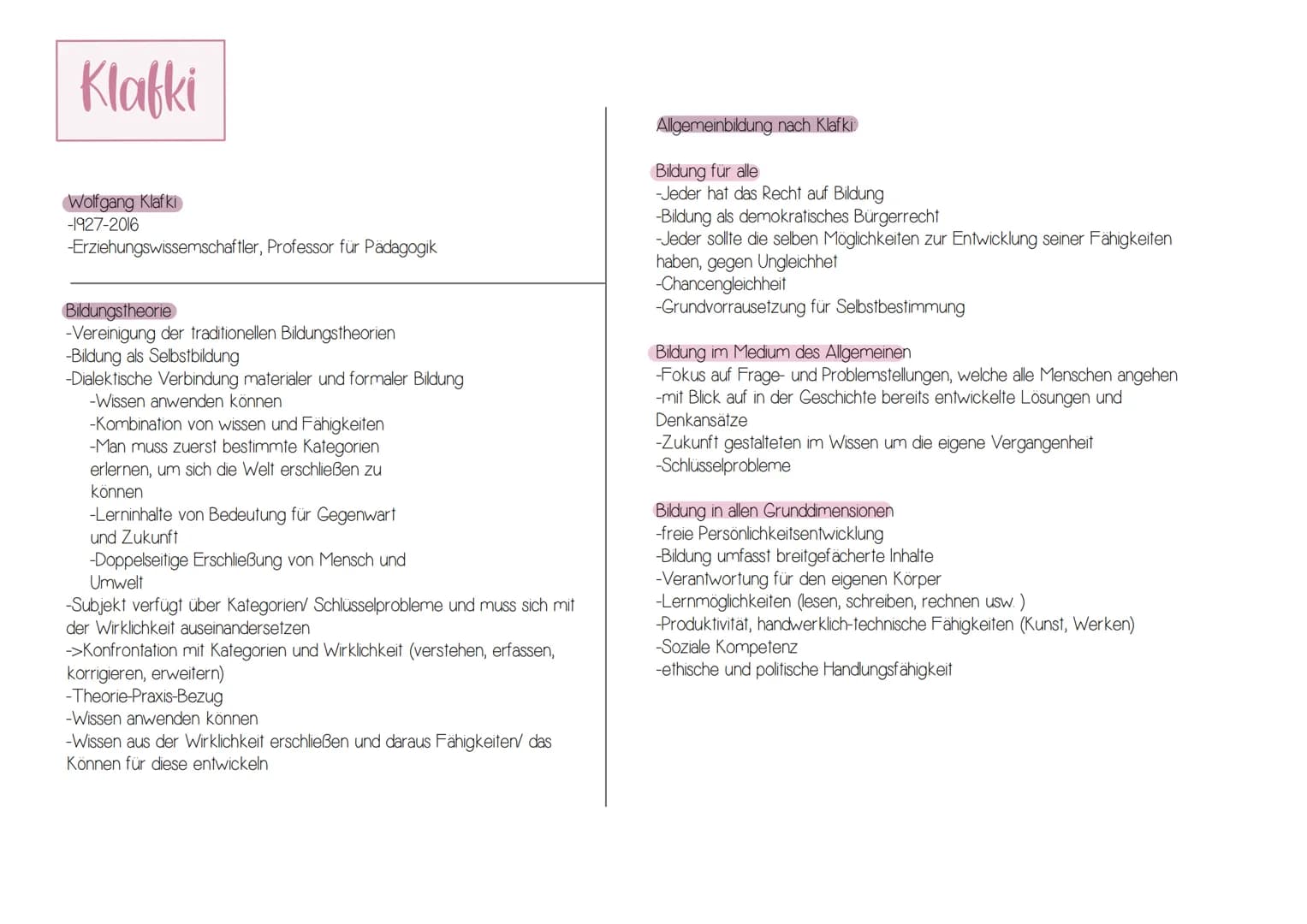Kognitive Entwicklung
(Piaget)
Bildung
(Klaf ki)
Psychosoziale Entwicklung
(Erikson)
Funktionen von Schule
(Fend)
Modell der produktiven
Rea