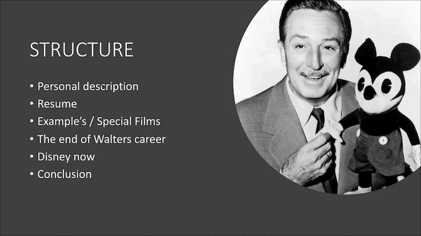 WALT DISNEY
WALT DISNEY
On the Walk of Fame STRUCTURE
Personal description
● Resume
●
• Example's / Special Films
The end of Walters career
