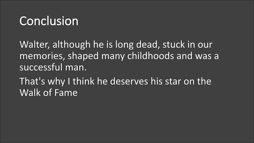 WALT DISNEY
WALT DISNEY
On the Walk of Fame STRUCTURE
Personal description
● Resume
●
• Example's / Special Films
The end of Walters career
